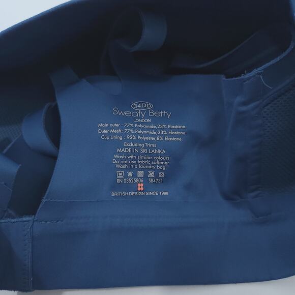 Sweaty Betty 34DD High Impact Sports Bra Wireless Blue Criss Cross Back - Picture 3 of 3